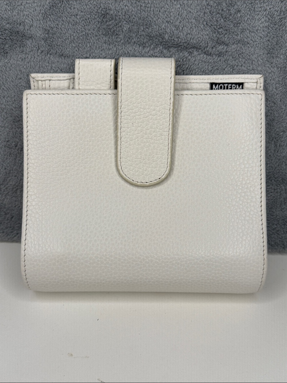 Pebbled Leather Compact Wallet in White